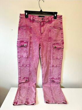 Fashion Nova Billie Low Slung Cargo Jeans Pink Bootcut